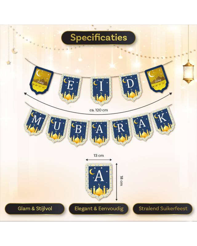 LUQ Eid Mubarak Slinger Blauw Goud