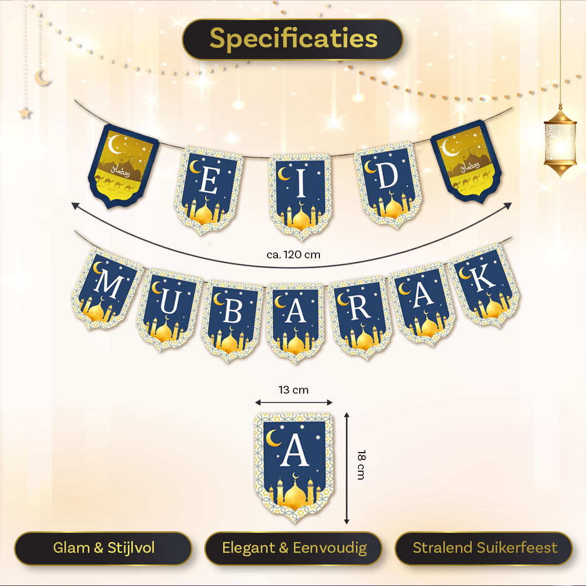 LUQ Eid Mubarak Slinger Blauw Goud