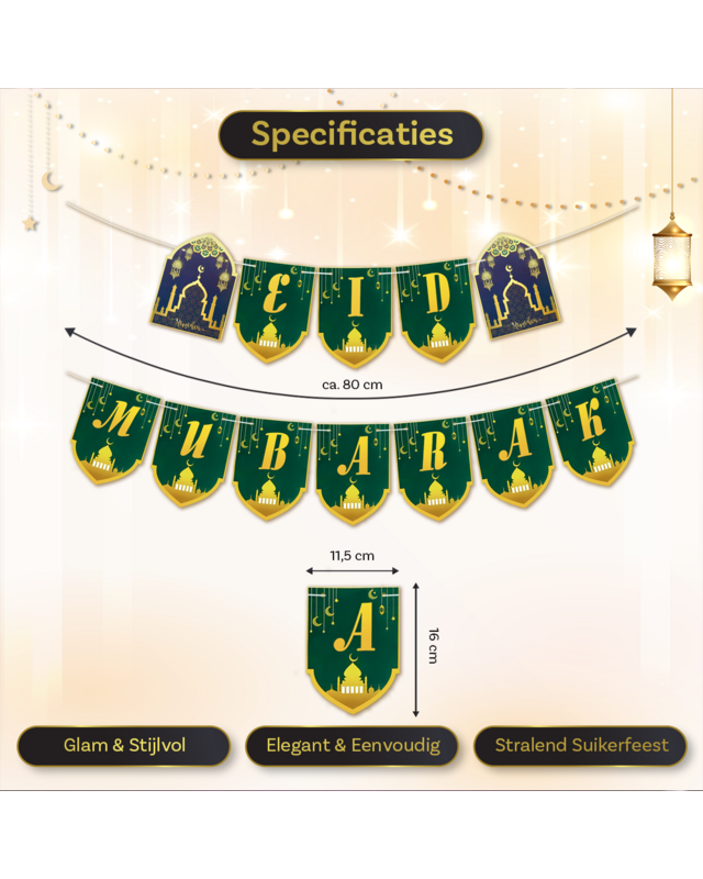 LUQ Eid Mubarak Slinger Groen Goud