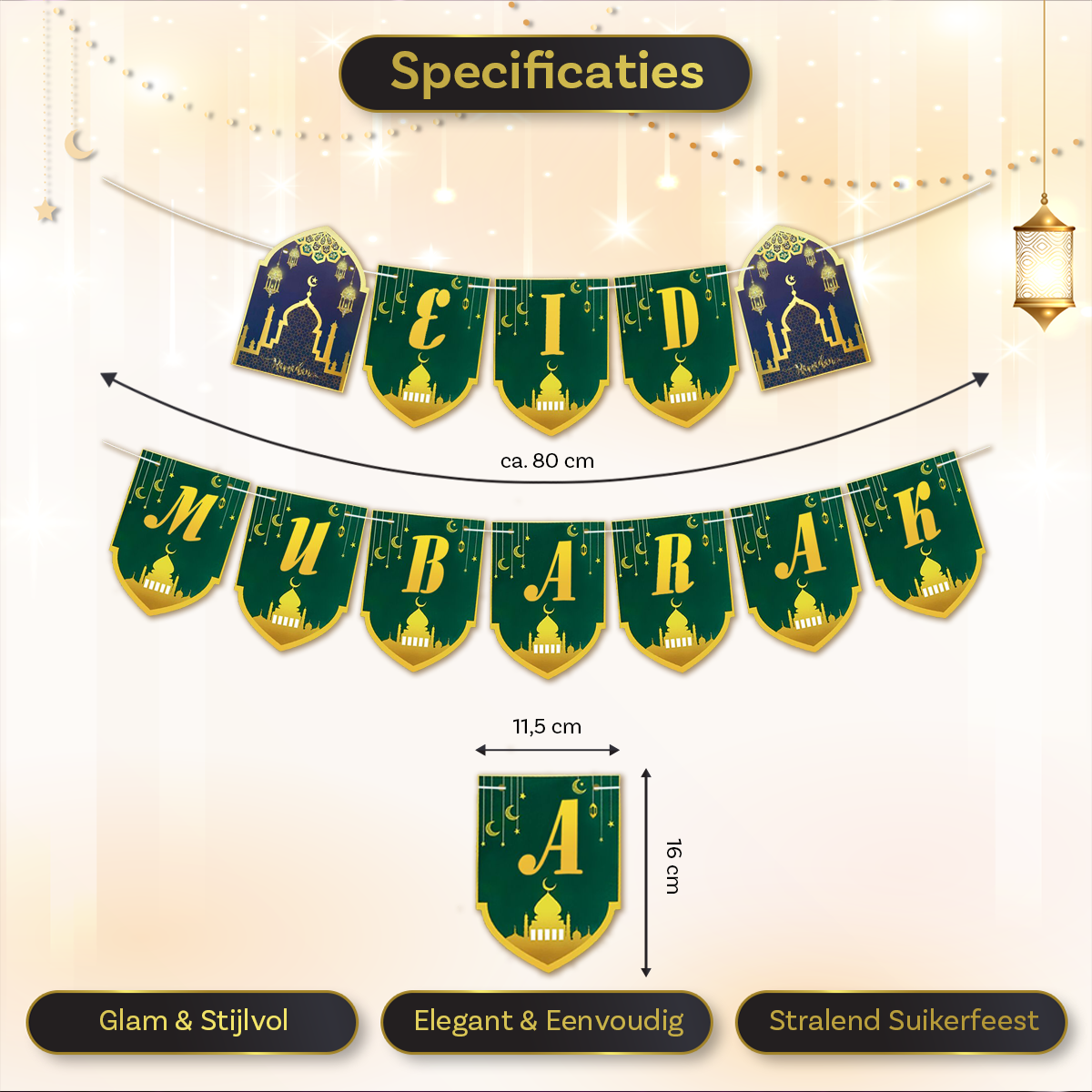 LUQ Eid Mubarak Slinger Groen Goud