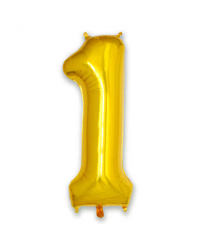 BTH Folie Ballon Cijfer 1 Jaar Goud 86Cm Verjaardag Ballon Met Rietje