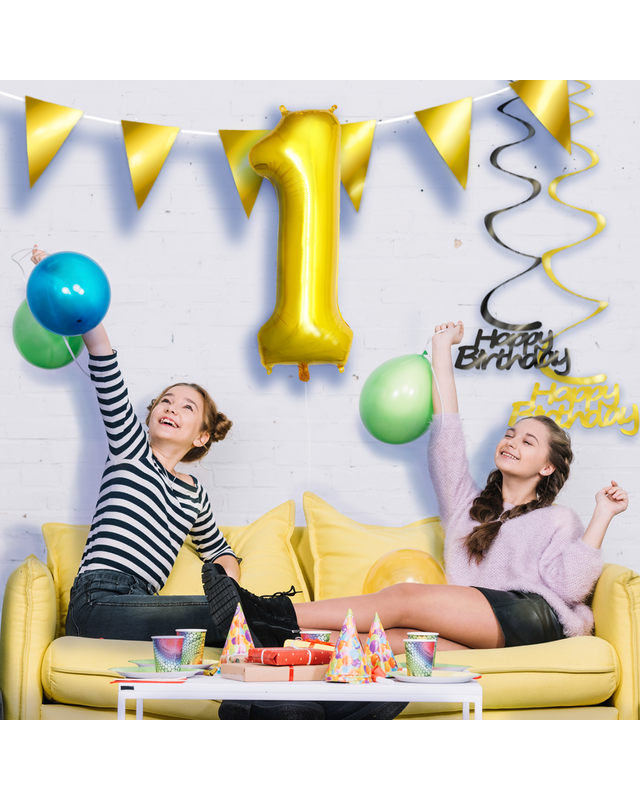 BTH Folie Ballon Cijfer 1 Jaar Goud 86Cm Verjaardag Ballon Met Rietje