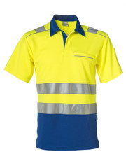 Rescuewear Poloshirt kurze Ärmel Vapor-X, Kobaltblau / NeonGelb, HiVis Klasse 2