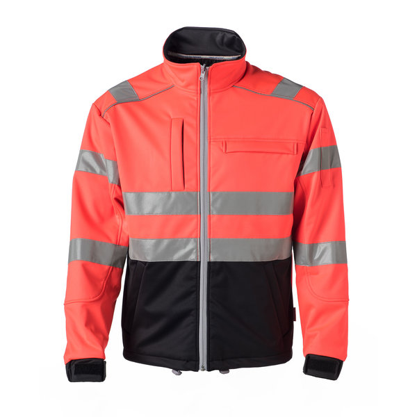 Rescuewear Softshell Jacke HiVis Kl.3, Schwarz / Neon Rot