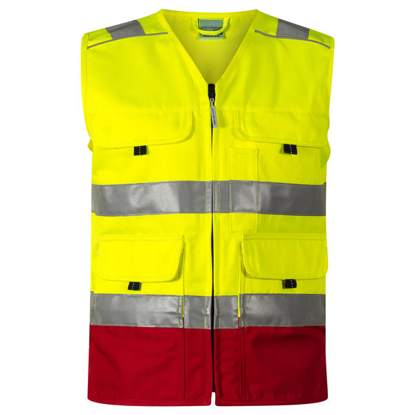 Rescuewear Sommerweste HiVis Klasse 1, Rot/ Neon Gelb