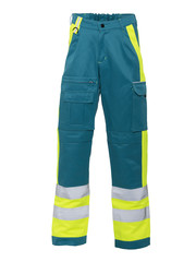 Rescuewear Unisex Broek Dynamic, HiVis Klasse 1, Enamelblauw/neongeel