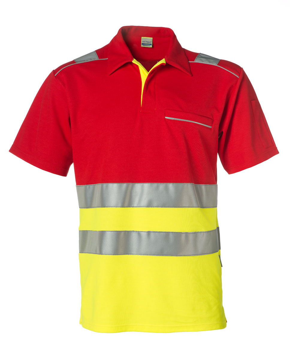 regio Getand Nationaal Rescuewear Poloshirt korte mouw neongeel/rood, HiVis Klasse 1 -  Rescuewearshop.nl