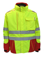 Rescuewear Midi-Parka Dynamic HiVis Klasse 3, Rood / Neon Geel