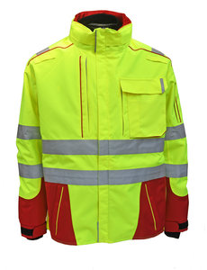 Rescuewear Midi-Parka Dynamic HiVis, Rood / Neon Geel
