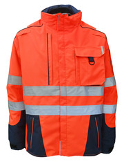 Rescuewear Midi-Parka Dynamic HiVis Klasse 3, Marineblauw / Neon Rood