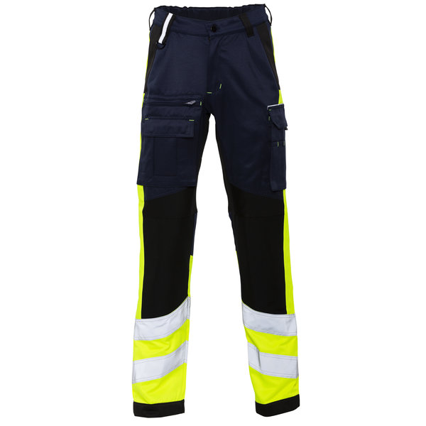 Rescuewear Unisex Broek Dynamic stretch, HiVis Klasse 1,Marineblauw/zwart/neongeel