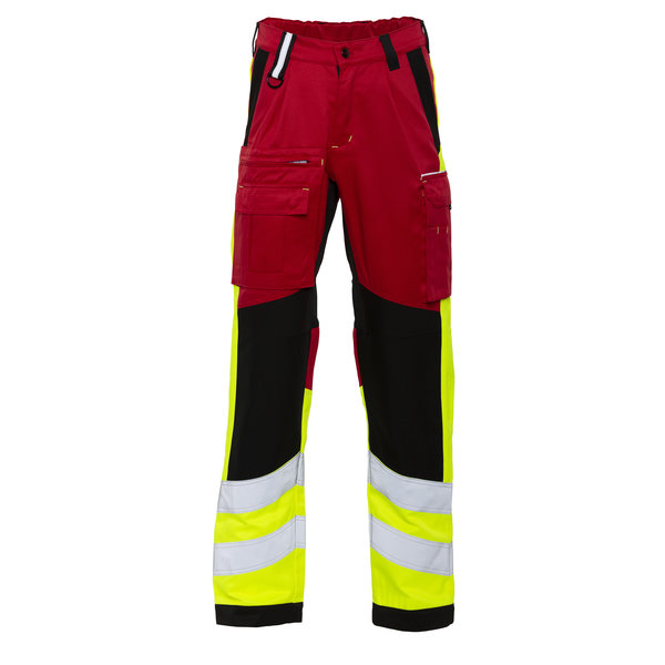 Rescuewear Unisex Broek Dynamic stretch, HiVis Klasse 1, Rood/Zwart/Neon Geel