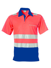 Rescuewear Poloshirt korte mouw Vapor-X, Marineblauw/Neonrood