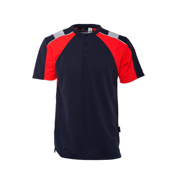 Rescuewear Shirt mit O-Hals Advanced, Marineblau / Neon Rot
