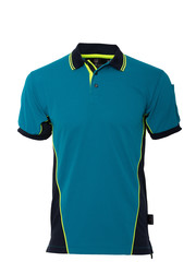 Rescuewear Poloshirt kurze Ärmel, Enamel / Navy Blau, mit Neon Gelbe Paspeln