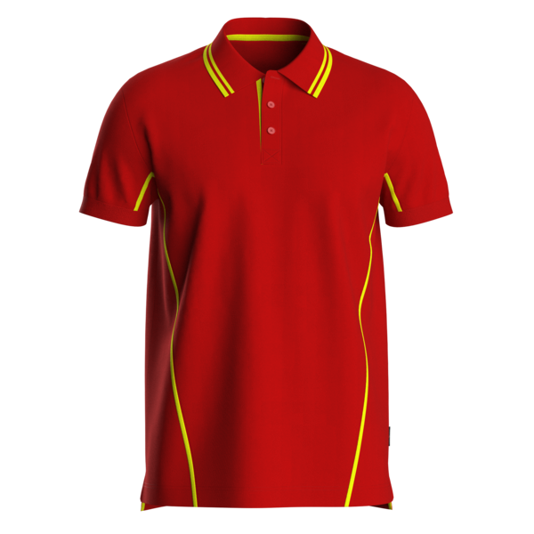Rescuewear Poloshirt Basic, Rot mit Neon Gelbe Paspeln