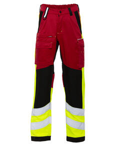 Rescuewear Damesbroek Dynamic stretch,  HiVis Klasse 1, Rood/Zwart/Neon Geel
