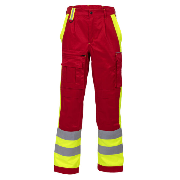 Rescuewear Unisex Broek Efficient, HiVis Klasse 1,  Rood/Neongeel