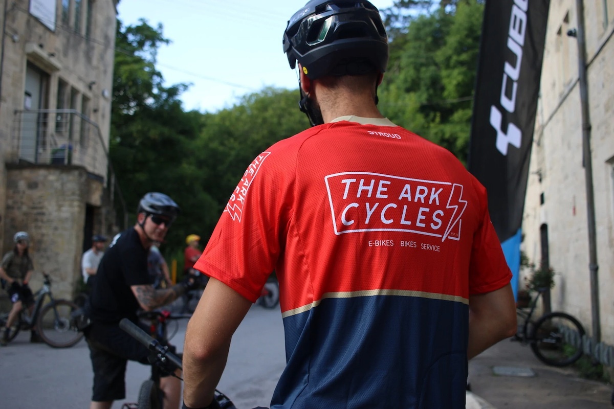 Sean outside the shop wearing an Ark Jersey