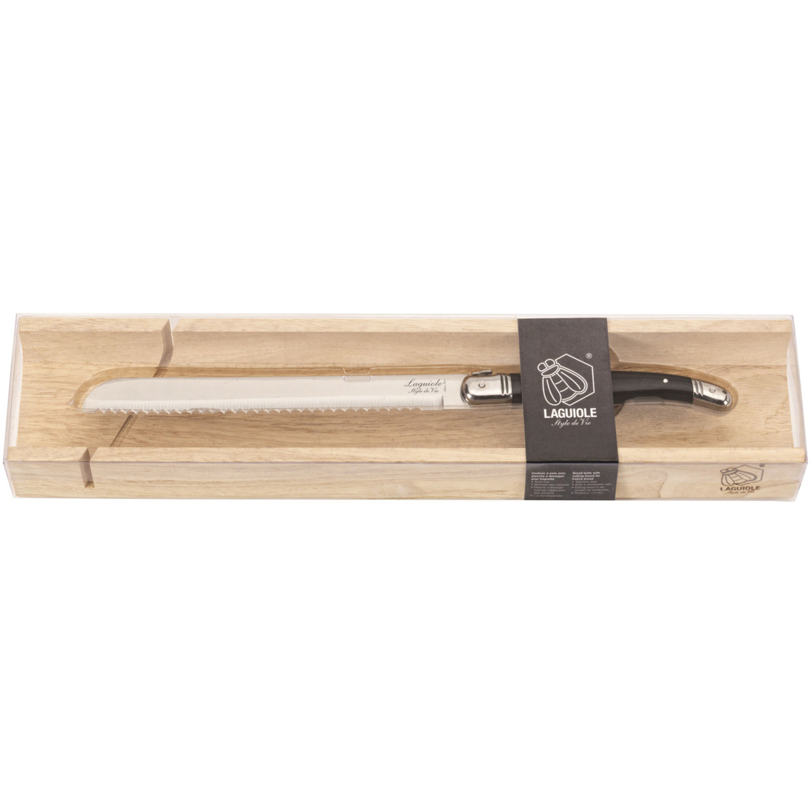 Laguiole Style de Vie Laguiole Style de Vie Premium Line broodmes zwart met plank