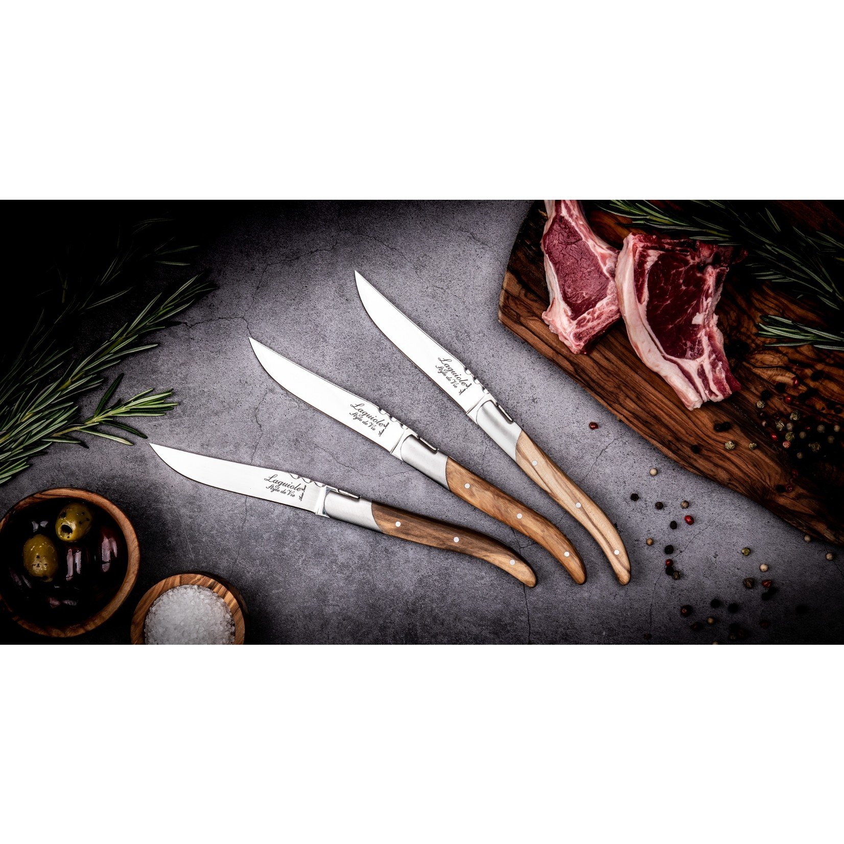 Laguiole Style de Vie Laguiole Style de Vie Luxury Line Steakmessenset 6-delig olijfhout
