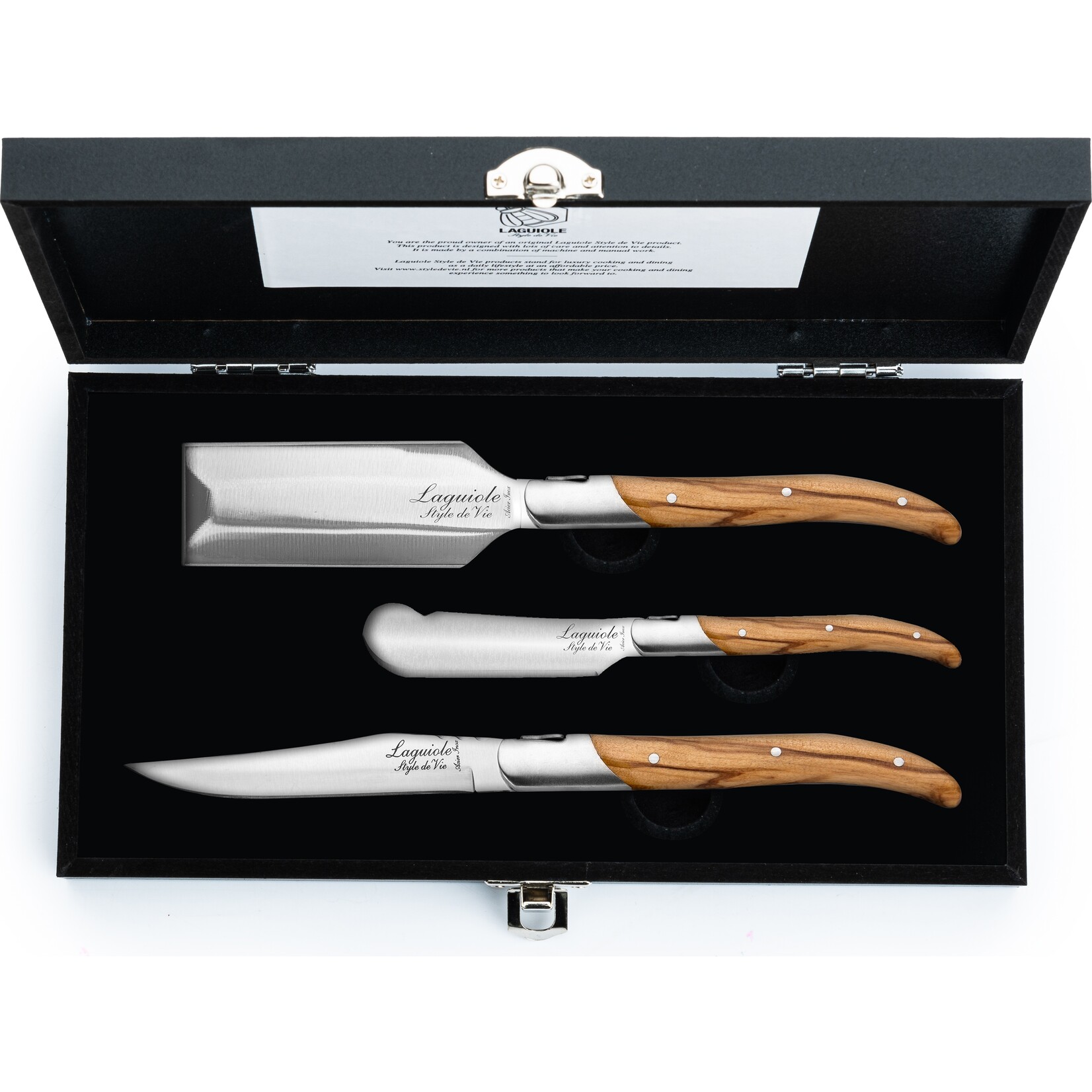 Laguiole Style De Vie Prestige Line - Set 3 Coltelli Da Formaggio In Acciaio Inox - Confezione Regalo In Legno