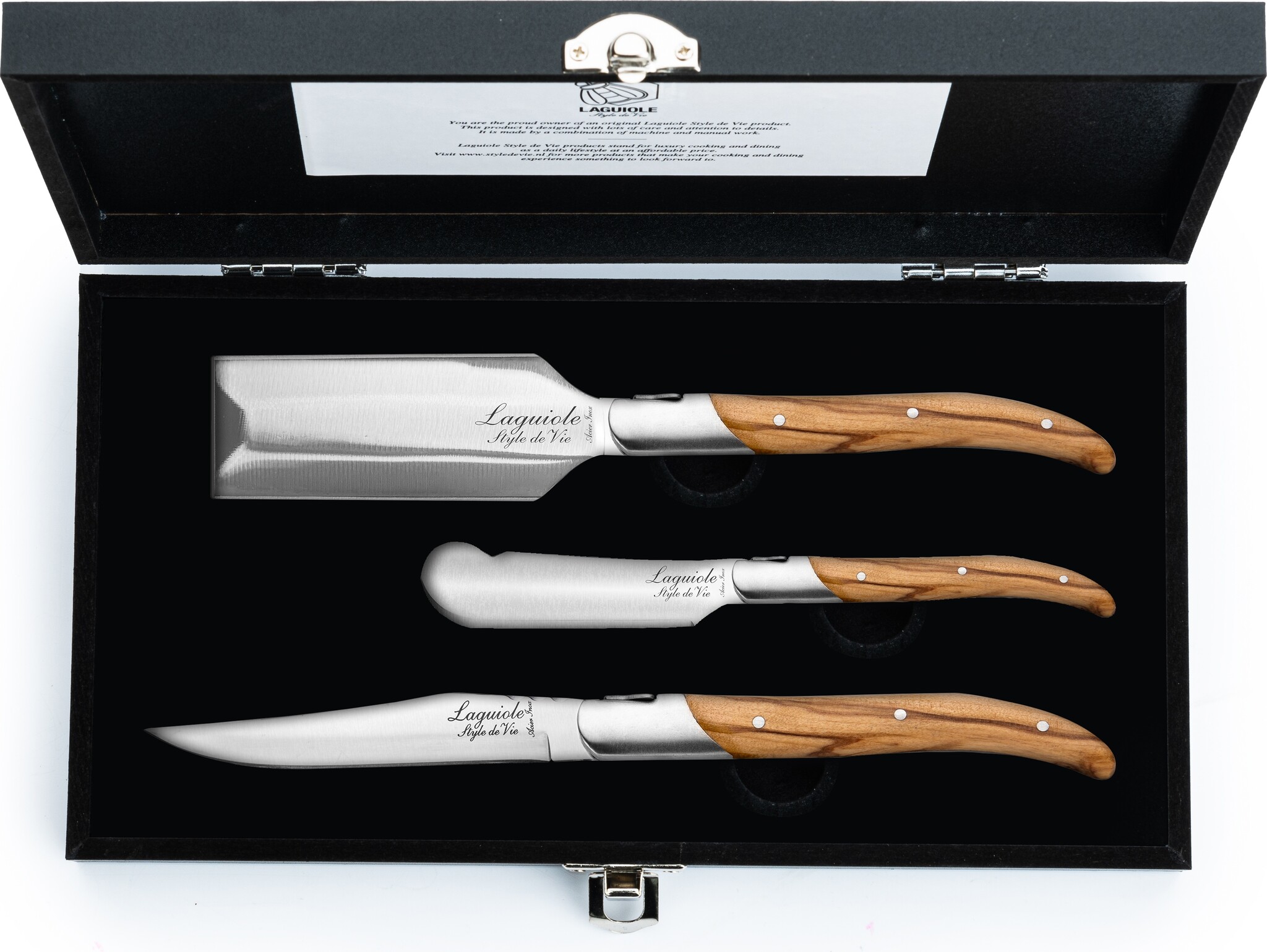 Käsemesser Laguiole Style de Vie Luxury Line Wood Tray Olivenbaumholz