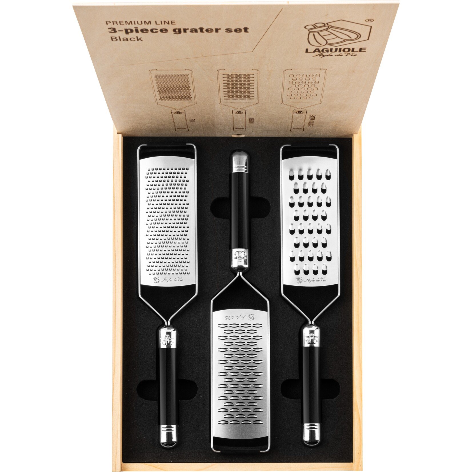 Laguiole Style de Vie Laguiole Style de Vie Premium Line Raspen set 3-delig, zwart