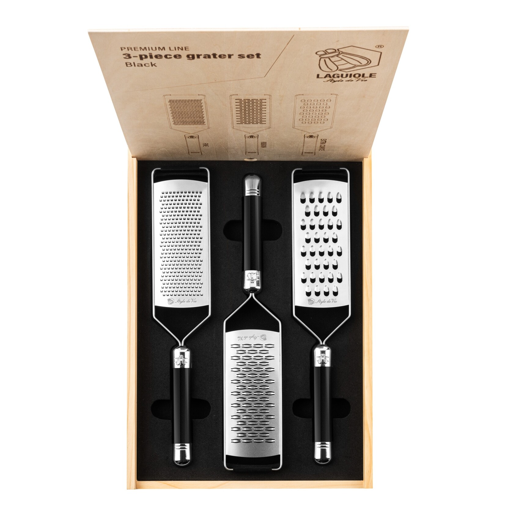 Laguiole Style de Vie Laguiole Style de Vie Premium Line Raspen set 3-delig, zwart