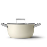 SMEG Kookpan met deksel 24 cm, anti-aanbaklaag, crème mat, CKFC2411CRM