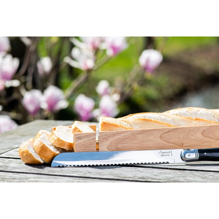 Laguiole Style de Vie Laguiole Style de Vie Premium Line broodmes zwart met plank