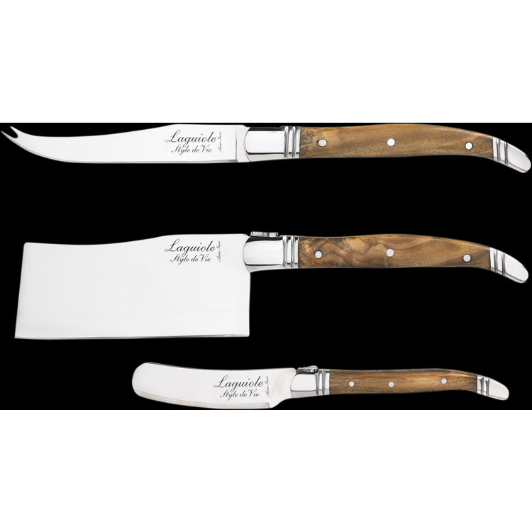 Laguiole Style de Vie Laguiole Style de Vie Luxury Line Kaasmessenset olijfhout 3-delig