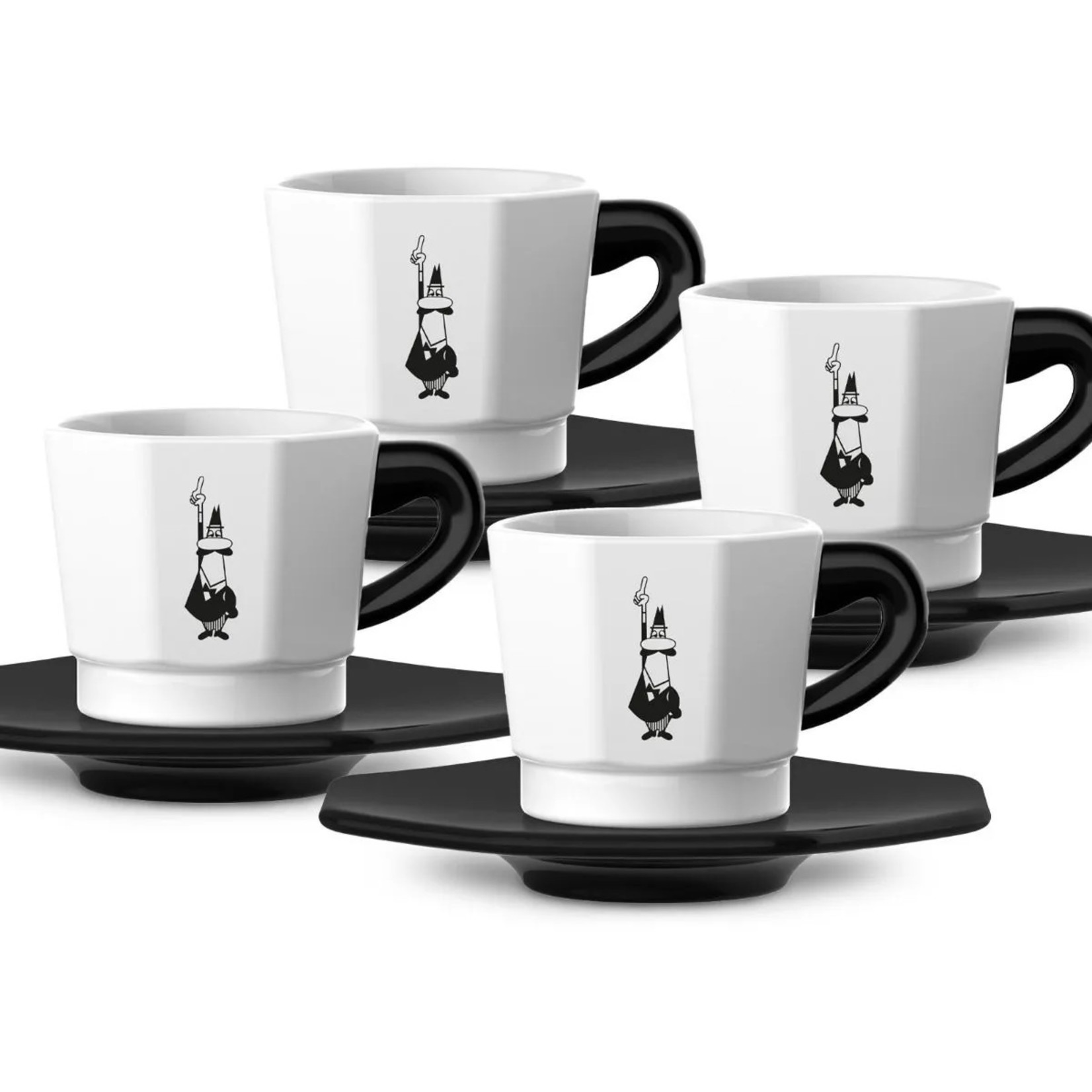 Bialetti Bialetti espressokopjes 4-delig, zwart en wit, met schotel
