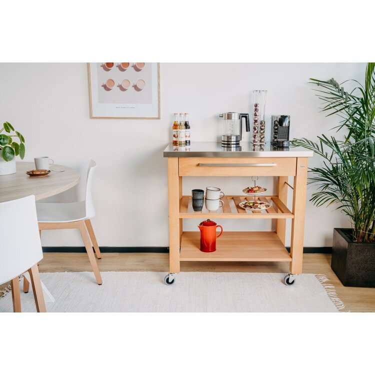 Butler Butler keukentrolley M-900, beukenhout, roestvrijstalen blad