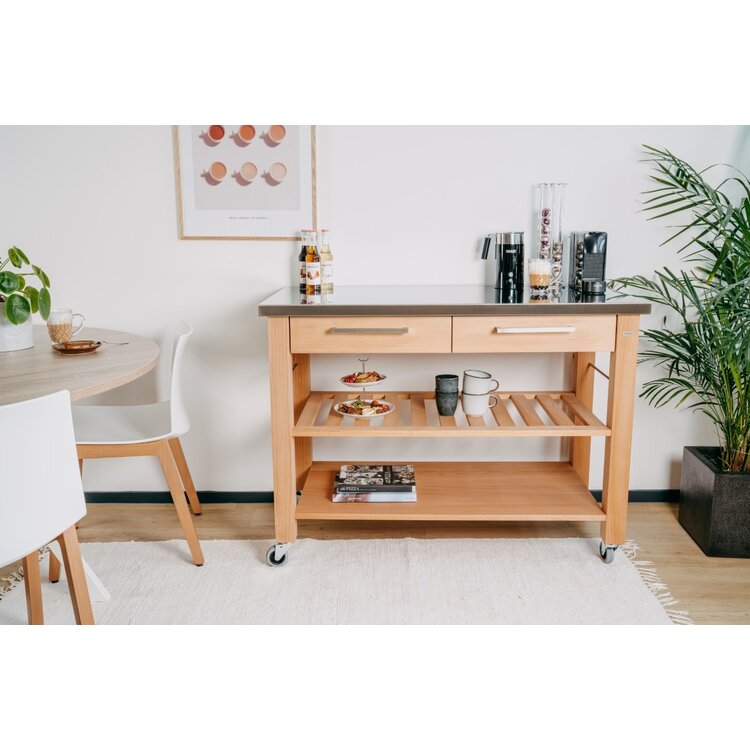 Butler Butler keukentrolley M-1200, beukenhout, roestvrijstalen blad