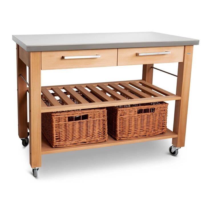 Butler Butler keukentrolley M-1200, beukenhout, roestvrijstalen blad