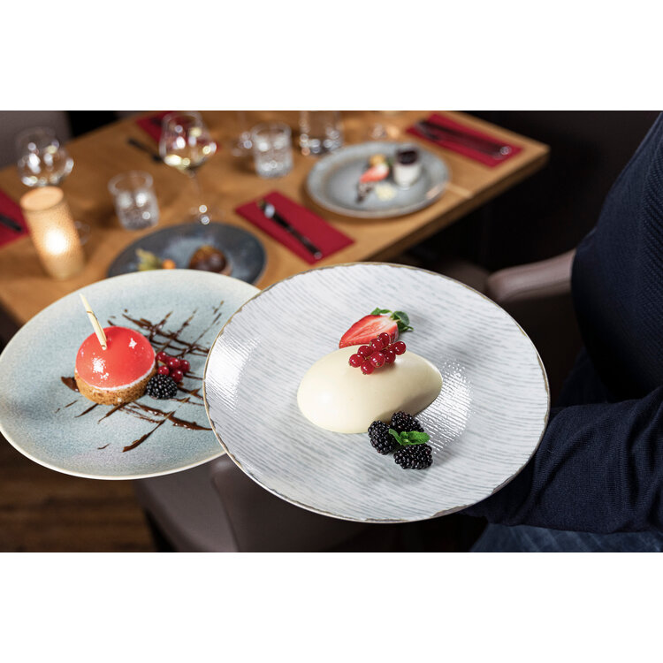 Hazel & Bos Hazel & Bos Juntos rayado ontbijtbord, 24 cm, set van 6, porselein