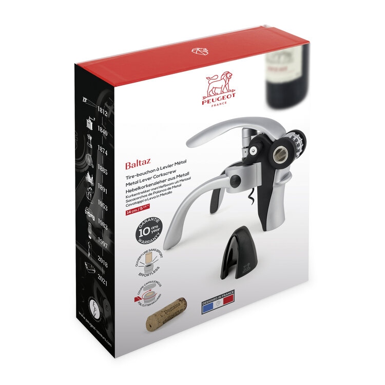 Peugeot Peugeot Baltaz kurkentrekker 14 cm, hefboom en dopsnijder, chroom/zwart