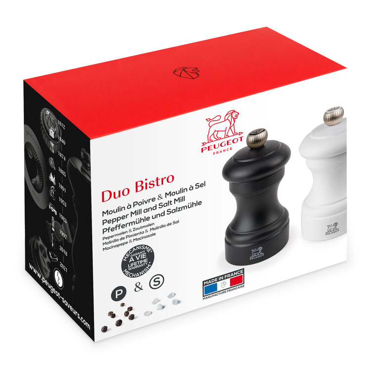 Peugeot Peugeot Bistro peper- en zoutmolen 10 cm, mat zwart/mat wit, beukenhout