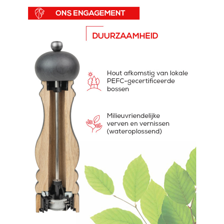 Peugeot Peugeot Fidji pepermolen 12 cm, mat zwart, beukenhout