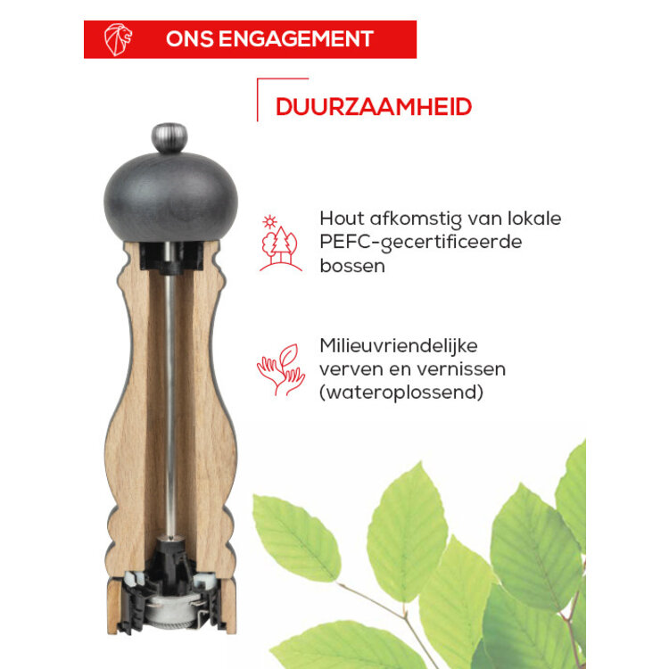 Peugeot Peugeot Bistro zoutmolen 10 cm, grafiet, beukenhout