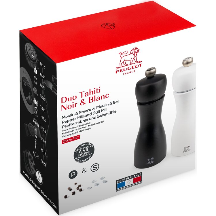 Peugeot Peugeot Tahiti peper- en zoutmolen 15 cm, mat zwart & mat wit, duo