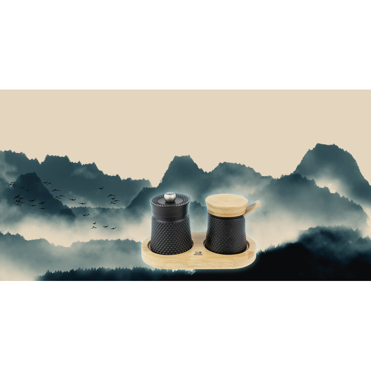 Peugeot Peugeot Bali Fonte peper- en zoutstel 8 cm, zwart/hout, gietijzer