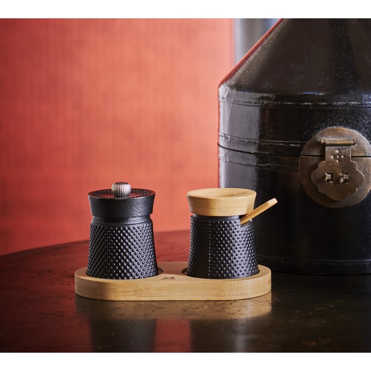 Peugeot Peugeot Bali Fonte peper- en zoutstel 8 cm, zwart/hout, gietijzer