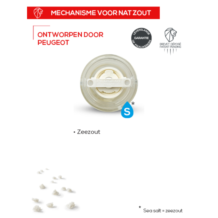 Peugeot Peugeot Molène zoutmolen 14 cm, transparant, vochtig zout, zirlion maalwerk