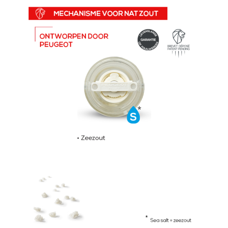 Peugeot Peugeot Nancy zoutmolen 18 cm, transparant, vochtig zout, zirlion maalwerk