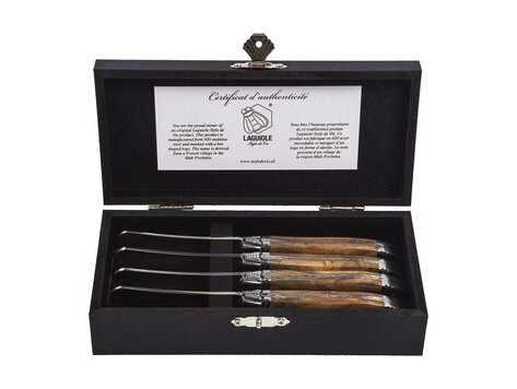 Laguiole Style de Vie Luxury Line botermessen (set van 4) olijfhout