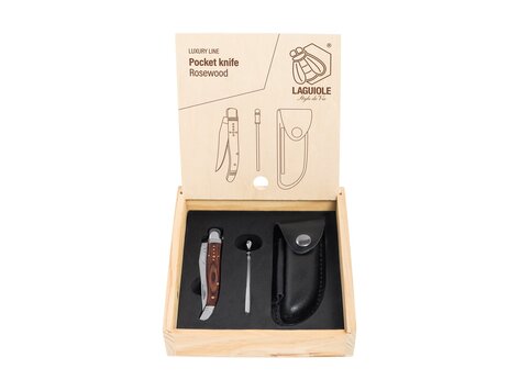 Laguiole Style de Vie Zakmes rood pakkahout met foudraal en aanzetstaal