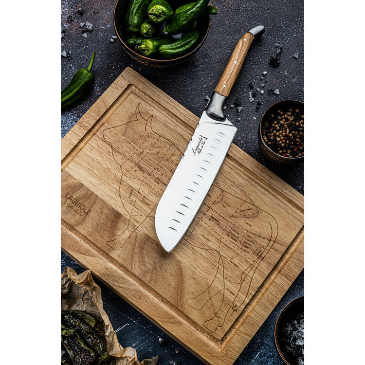 Laguiole Style de Vie Laguiole Style de Vie Luxury Line Santokumes Olijfhout met Snijplank