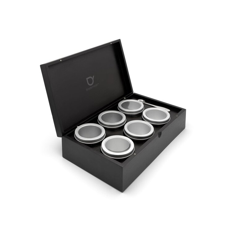 Bredemeijer Bredemeijer theedoos bamboe, zwart, met 6 blikjes en theemaatlepel